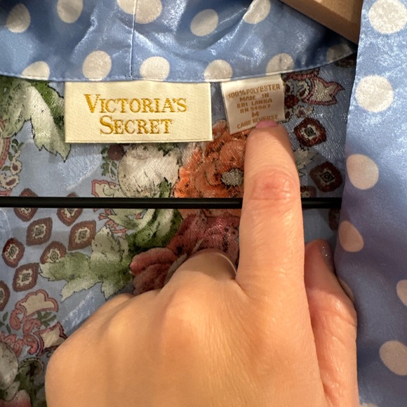 VINTAGE Y2K VICTORIAS SECRET GOLD LABEL BLUE FLORAL POLKA DOT 2 PIECE SET SIZE M - Picture 7 of 9